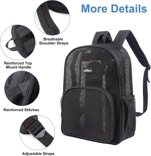 Miniatura 7 de Edraco Mochila de malla resistente, mochila transparente, bolsa de malla para libros, Negro -, Estilo 2