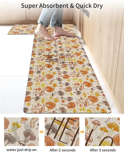 Miniatura 4 de Tapete de baño con hojas de hongos para bañera, antideslizante, de secado rápido y absorbente, de tierra de diatomeas, tapete de cocina, tapete