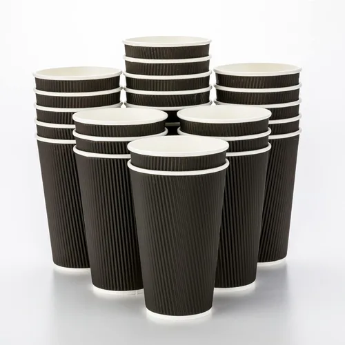 Miniatura 24 de Vasos de café de papel aislado de pared corrugada, 12 onzas, 12 onza, Negro
