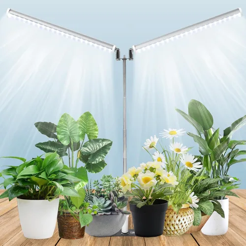 Miniatura 11 de Luz LED de pie para crecimiento, barra T8 ajustable de 2 pies, luz blanca de 4500 K de espectro completo para cultivo de plantas en el soporte