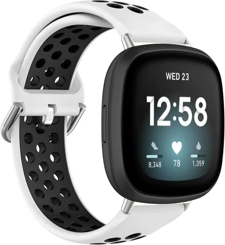 Miniatura 15 de BabyValley Correa compatible con Fitbit Versa 4/Versa 3/Sense Banda de silicona + conector de metal Correa de pulsera transpirable Correa de reloj