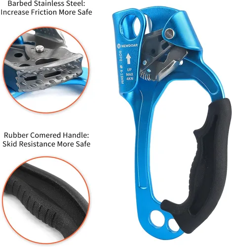 Miniatura 5 de NewDoar Certificado UIAA y CE - Ascendedor de mano para escalada en roca, arborista, equipo de rapel para cuerda de 8~13MM Azul Pro-Derecha