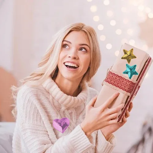 Miniatura 5 de 20 parches bordados con lentejuelas y estrellas en forma de corazón, apliques brillantes para planchar para ropa, bolsos, chaquetas, jeans, aretes