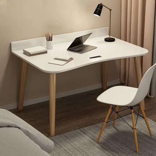 Miniatura 13 de Escritorio de estudio de oficina contemporáneo, escritorio contemporáneo para computadora, escritorio de trabajo con patas de madera, blanco, sin