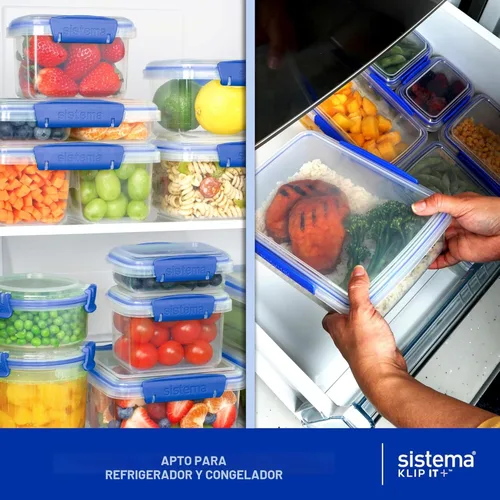 Miniatura 5 de Sistema KLIP IT Recipiente para almacenar alimentos, 5 L, hermético y apilable, sin BPA, transparente con sujetadores azules