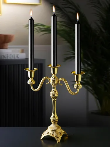 Miniatura 2 de Alisveristime Portavelas de 3 brazos, candelabro decorativo Zamac para decoración elegante del hogar, capacidad para 3 velas, requiere montaje Dorado