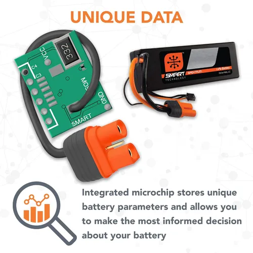 Miniatura 4 de Spektrum Batería inteligente RC LiPo: 5000mAh 2S 7.4V 30C con conector IC3 (compatible con EC3), estuche rígido, SPMX50002S30H3, negro