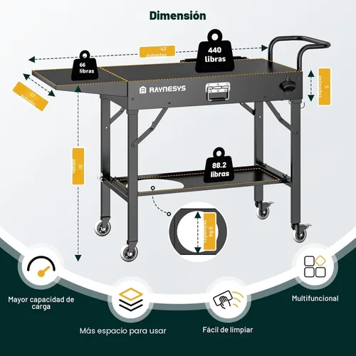 Miniatura 7 de Mesa de Parrilla para Exteriores, Soporte de Parrilla Blackstone, Carrito de Parrilla Plegable de 440 lbs, Soporte de Mesa para Horno de Pizza