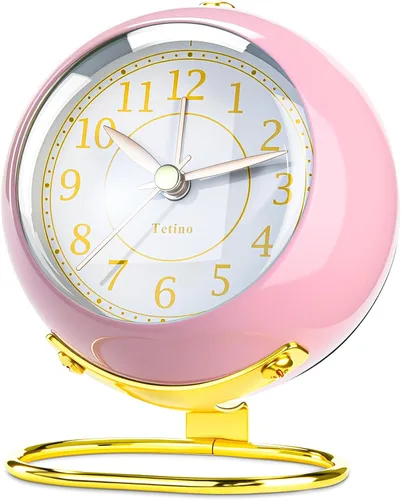 Miniatura 11 de Tetino Relojes despertadores analógicos, retroiluminación retro, bonito diseño simple, pequeño reloj de escritorio con luz nocturna, silencioso sin