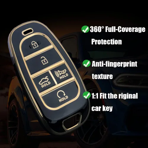 Miniatura 5 de SANRILY Golden-Edge - Funda para llavero de 5 botones para Hyundai Sonata Tucson 2022 2021 2020 Santa Fe Santa Cruz, funda de protección completa