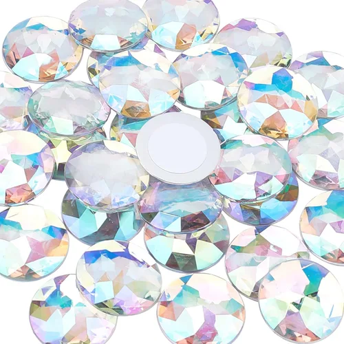 FINGERINSPIRE 30 diamantes de imitación acrílicos redondos con parte trasera plana de 1.181 in con contenedor, gemas circulares de cristal Ab Color