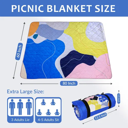 Miniatura 3 de Exclusivo Mezcla Manta de picnic impermeable de 60 x 80 pulgadas, manta de camping moderna a prueba de arena de poliéster floral multicolor grande
