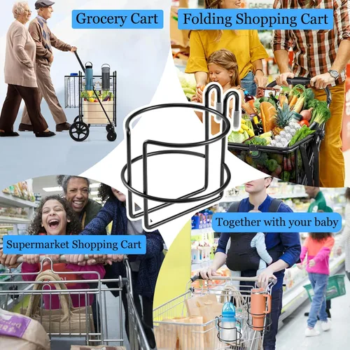 Miniatura 7 de 2 piezas de soporte para tazas de carrito de compras con barra inferior, soporte para tazas portátil actualizado reutilizable para colgar tazas