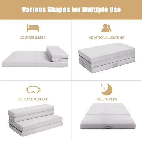 Miniatura 7 de KOMFOTT Colchón de espuma triple plegable de 4 pulgadas, tamaño individual XL con funda extraíble, convertible portátil para sofá, cama, suelo, Gris
