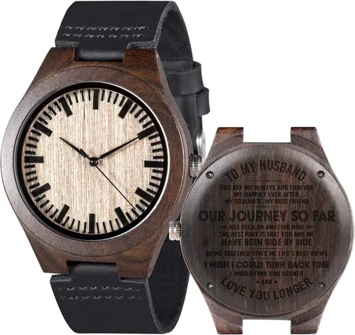 Reloj de pulsera en madera con mensaje gravado personalizado para hombre, regalo para esposo, novio, padre, hijo, familiares y amigos