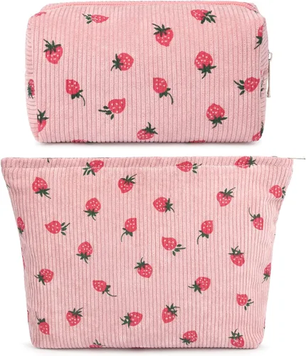 Miniatura 19 de SOIDRAM 2 Piezas de Bolsa de Maquillaje a Rayas Grande, Bolsa de Cosméticos de Cordura de Gran Capacidad, Bolsa de Lona Mixta de Artículos de Rayas