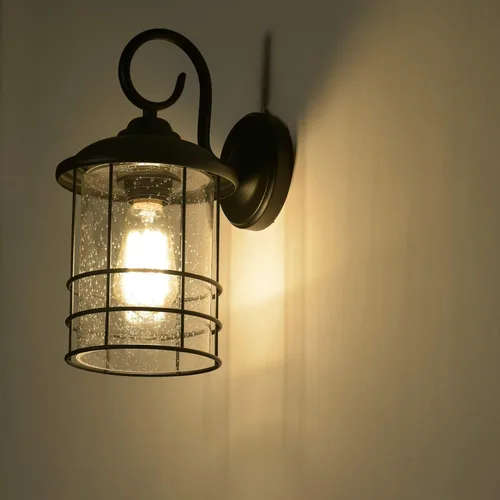 Miniatura 5 de MICSIU Aplique de pared exterior negro texturizado, lámpara exterior de 12 pulgadas con vidrio transparente de semilla, luces exteriores