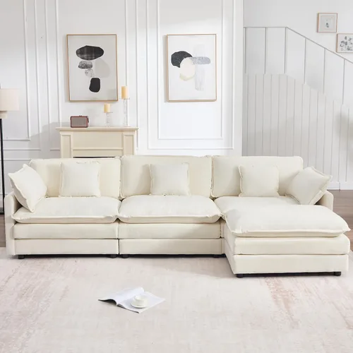 Miniatura 15 de Sofá modular modular con otomano: sofá moderno en forma de L de 76.7 pulgadas, cómodo sofá biplaza, sofá de 3 plazas de felpilla con almohada