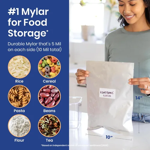 Miniatura 6 de Wallaby 30 bolsas de Mylar de 1 galón con absorbentes de oxígeno de 400 cc, bolsas de almacenamiento de alimentos a largo plazo de 10 mil de grosor