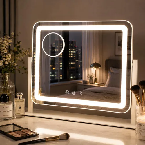 Miniatura 9 de Espejo de maquillaje iluminado, espejo de tocador con luces, aumento de 10X, regalos para mujeres, 3 modos de iluminación de color, control táctil