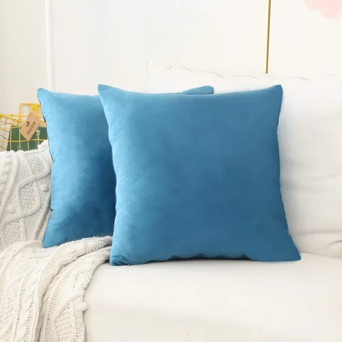 Home Brilliant Fundas de almohada color verde azulado súper suaves cuadradas de terciopelo azul para sofá, dormitorio de niñas pequeñas, 18 x 18
