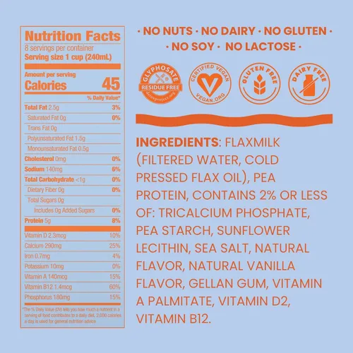 Miniatura 2 de Good Karma Leche de Lino de Vainilla Sin Azúcar +Proteína, 64 Onzas, 5g Proteína Vegetal + 1200mg Omega-3 Por Porción, Alternativa de Leche No