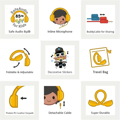 Miniatura 7 de BuddyPhones Explore Plus Auriculares con cable plegables para niños, cable incorporado para compartir audio con micrófono en línea - Limitación
