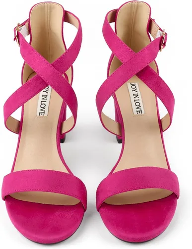 Miniatura 4 de JOY IN LOVE Sandalias de tacón bajo con correa de tobillo de 3 pulgadas para mujer