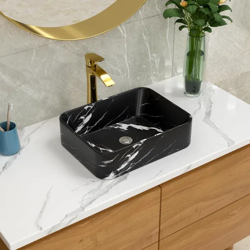 Miniatura 27 de Lordear Lavabo Rectangular de Baño Tipo Vasija 24X14 Pulgadas Lavabos de Baño Blancos de 24 Pulgadas con Borde Negro Lavabo de Cerámica Sobre