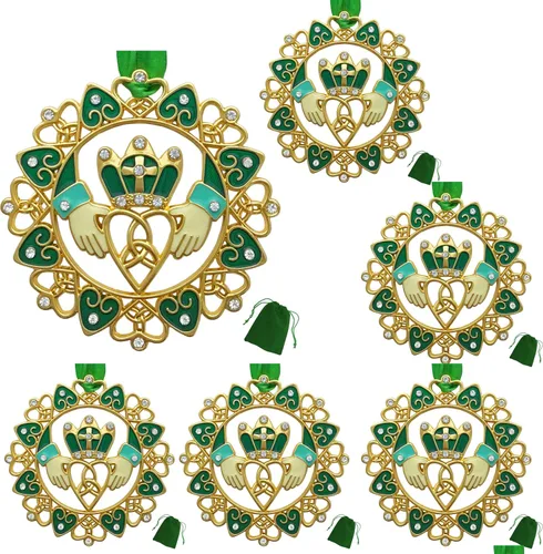 Miniatura 12 de Adornos de Navidad irlandeses – Diseño Claddagh dorado con joyas y esmalte – Caja de regalo con poema irlandés – Bolsa de almacenamiento de regalo