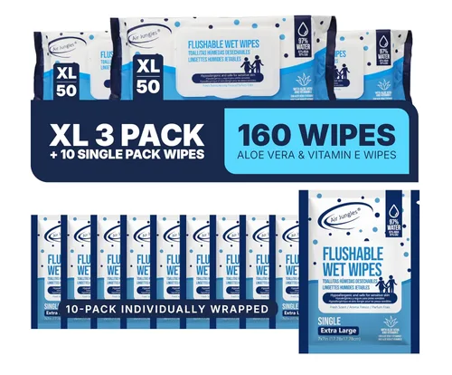 Miniatura 14 de Air Jungles Toallitas desechables de tamaño de viaje envueltas individualmente, 50 unidades, toallitas para glúteos con aloe vera y vitamina E