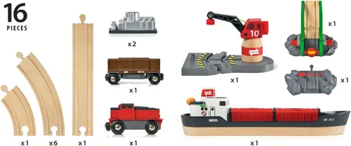 Miniatura 3 de BRIO World - 33061 Cargo Harbor Set Juego de tren de 16 piezas con accesorios de madera Regalo ideal para niños mayores de 3 años
