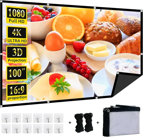 Pantalla de proyector plegable de 100 pulgadas, 4k 16:9 antiarrugas, portátil, lavable, con respaldo negro, absorbe las pantallas de películas de