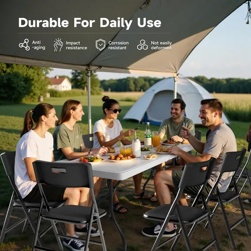 Miniatura 3 de Juego de mesa plegable de 6 pies con 4 sillas plegables, mesa resistente de 330 libras y sillas de 330 libras, paquete de muebles plegables Mesa