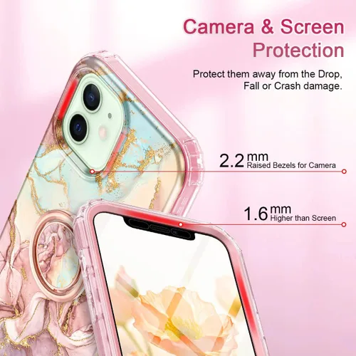 Miniatura 5 de Btscase Funda para iPhone 12/iPhone 12 Pro de 6.1 pulgadas, protector de pantalla integrado con soporte de anillo de 360°, cuerpo completo de doble
