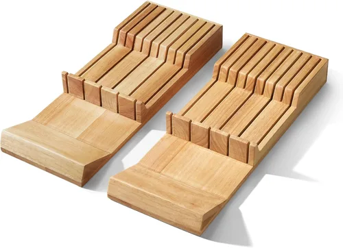 Cook N Home Organizador de cuchillos en el cajón de 18 ranuras, (2 piezas de 9 ranuras), soporte para cuchillos de cocina, almacenamiento de