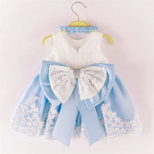 Miniatura 7 de LZH - Vestido de encaje con volantes y tocados para bebés, vestidos de flores con lazo para fiestas y bodas