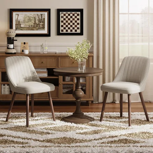 Miniatura 9 de MALOL Juego de 2 sillas de comedor tapizadas, sillas de cocina de tela moderna con respaldo, patas de madera para cocina, comedor, restaurante, beige