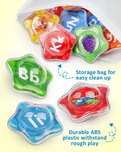 Miniatura 6 de Coogam Juguetes flotantes de baño con estrella de mar, juego de 26 letras del alfabeto para bañera, juguete educativo Montessori para piscina