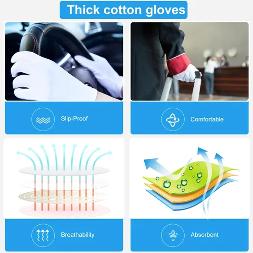 Miniatura 5 de 5 pares (10 unidades) guantes hidratantes durante la noche para hombres y mujeres, guantes de algodón blanco lavables para SPA para manos secas