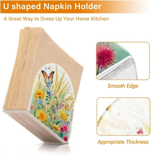Miniatura 4 de Servilletero rústico con flores silvestres y mariposas para mesas, servilleteros de acrílico transparente, servilleteros de cóctel para cocina