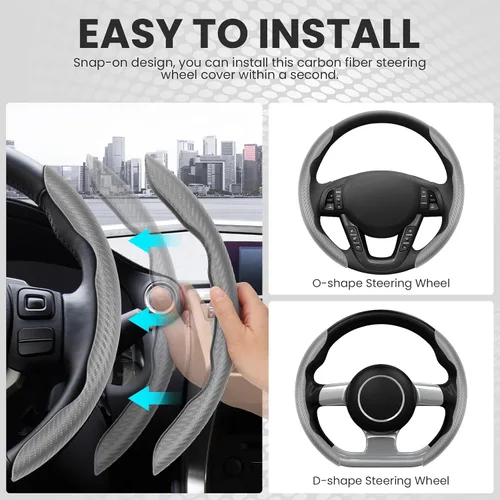 Miniatura 4 de GSPSCN Funda de volante universal de fibra de carbono para automóvil, antideslizante, diseño de mariposa, funda de volante no deslizante segmentada