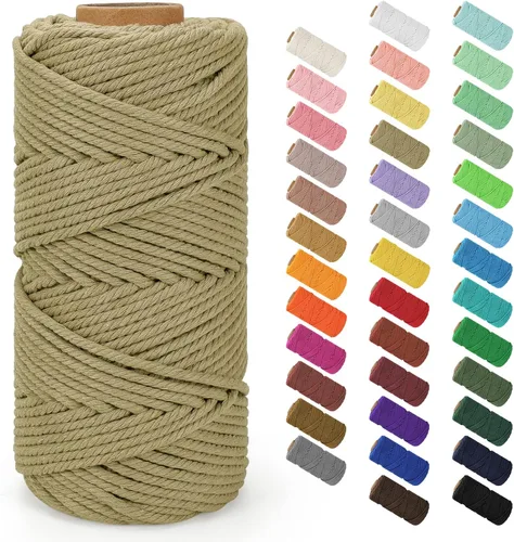 Miniatura 118 de Cordón de macramé de 0.079 in x 380 yardas (1140 pies), cuerda de algodón natural para colgar en la pared, ganchos de plantas, manualidades, Beige