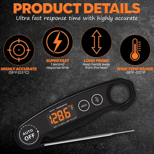 Miniatura 7 de Termómetro de comida de lectura instantánea recargable para carne, termómetro digital de cocina, termómetro de alimentos rápido y preciso
