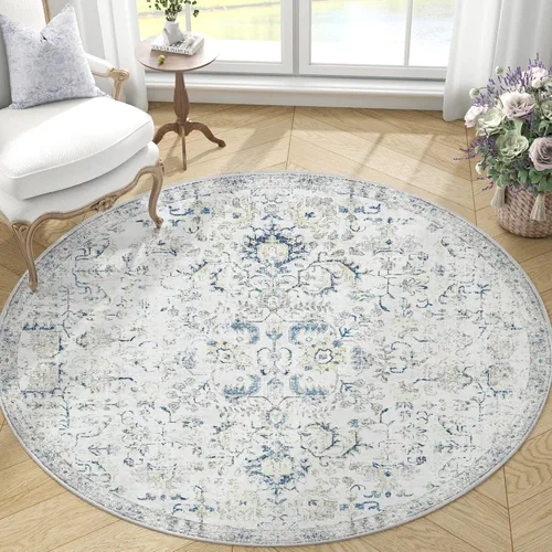 Miniatura 83 de jinchan Lima - Alfombra simétrica floral geométrica lavable, alfombra de entrada de medio círculo de 2 x 3, alfombra de media luna, suave y Azul