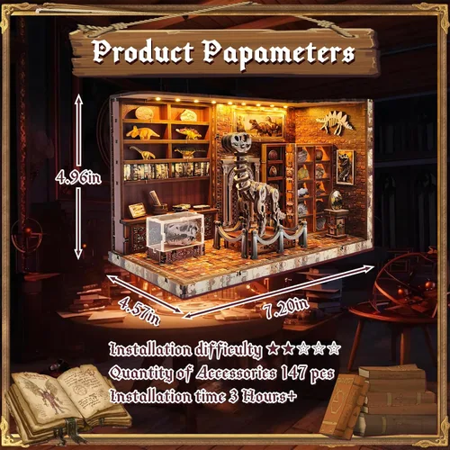 Miniatura 2 de Rompecabezas de madera 3D para adultos, casa de muñecas en miniatura, kit de rincón de libros, kit de modelo LED integrado, regalos para adultos