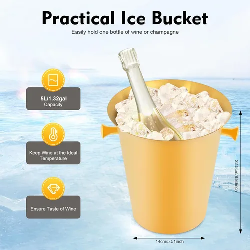 Miniatura 3 de Enfriador de vino independiente para cubo de hielo, enfriadores de vino y bodega con cubo de hielo, cubo de hielo de pie de acero inoxidable, Oro