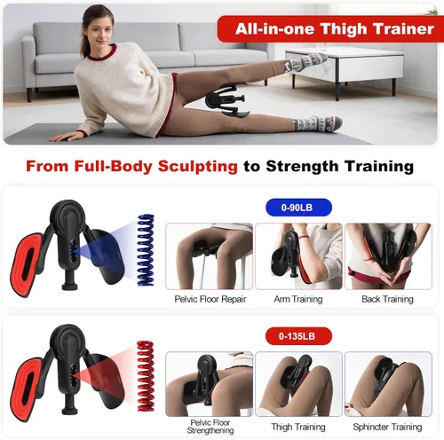 Miniatura 5 de Thigh Trainer, 10-135LB Adjustable Resistance Pelvic Floor Exercise Devices, Kegel Inner Thigh Exerciser with Leg Strap, Thigh Workout Equipment for
