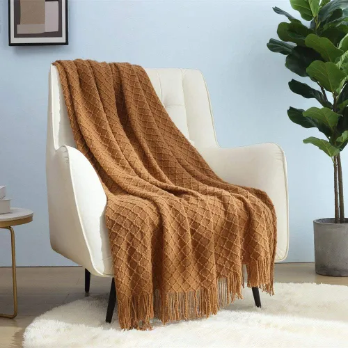 Miniatura 14 de CREVENT Manta de punto bohemio de granja para sofá, silla, cama, decoración del hogar, suave, cálida, acogedora, ligera para primavera, verano