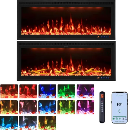 Miniatura 15 de Valuxhome Inserto de chimenea eléctrica empotrada de 40 pulgadas y montado en la pared con aplicación, toque de pantalla y control remoto, 13